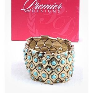Premier Designs Kathleen Fitzpatrick Green Resin Cuff Stretch Fashion Bracelet